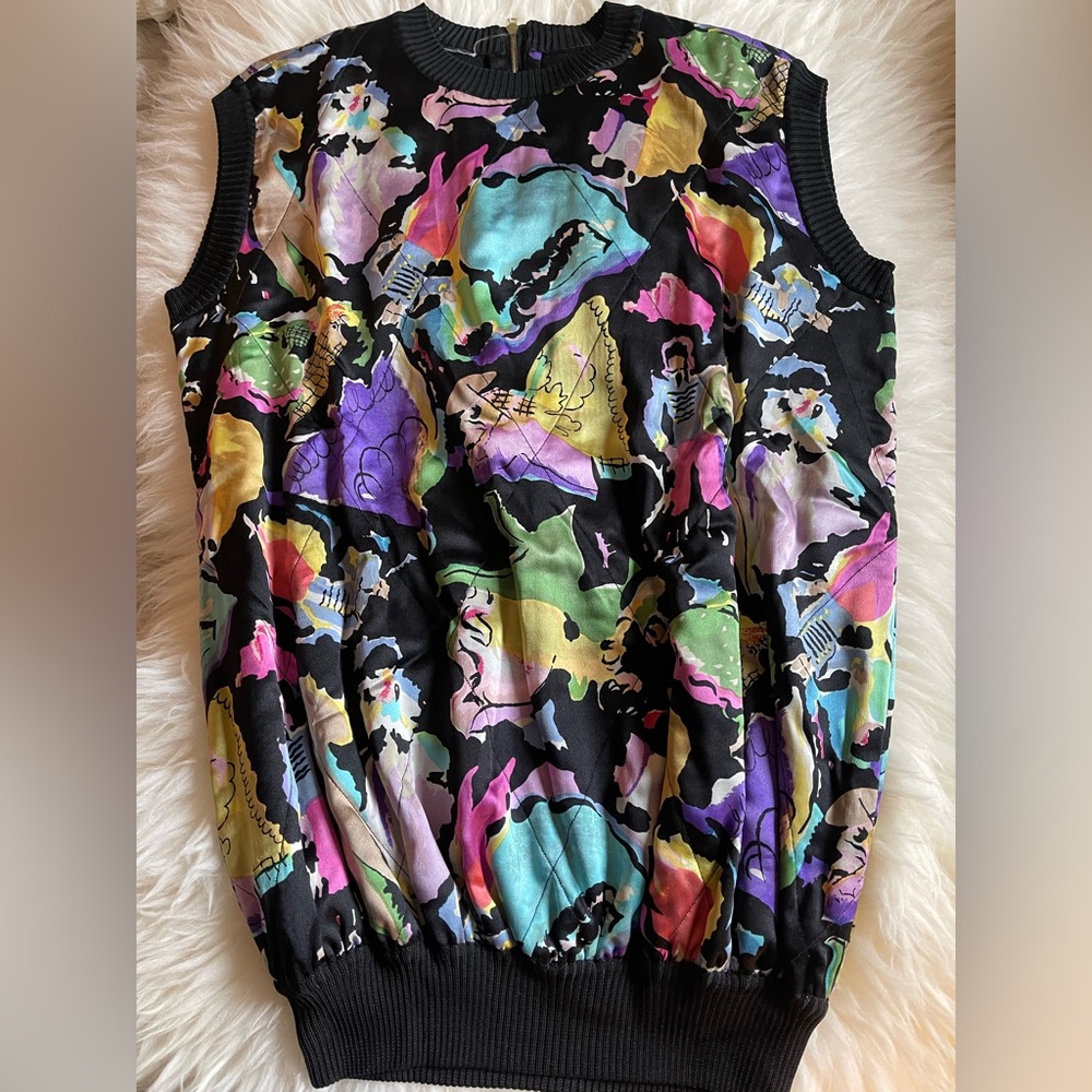 Rare Vintage Italian Silk/Satin Vest – Bold Abstract Print, Size 40
